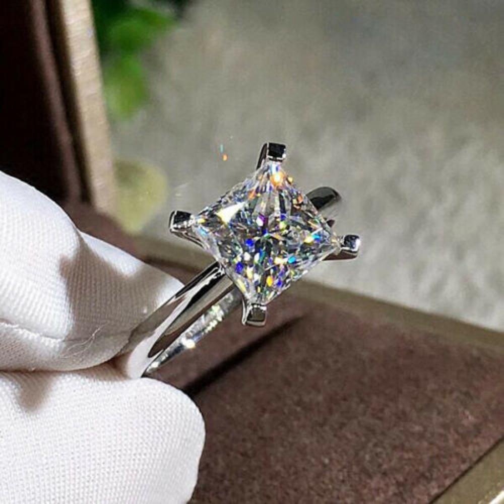 Princess Cut White Topaz Wedding Ring 925